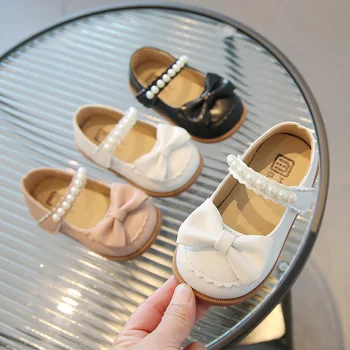 Кожени обувки за момичета, Пролет-есен, нови обувки на принцеса за момиченца подметка, Модни детски обувки с перли H570