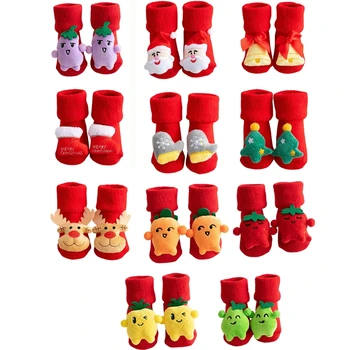 Коледни Къси чорапи за деца с 3D анимационни модел, топли зимни чехли за новородено, топло за краката