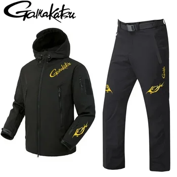 Комплект зимни якета за риболов Gamakatsu, мъжки водоустойчив дрехи за риболов, водене жив топлина, руното яке, зимно топло палто с качулка