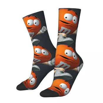 Компресия чорапи Happy Смешни за мъже Orange Run Ретро Harajuku M с шоколад, бонбони и анимационни модел Crew Crazy Sock
