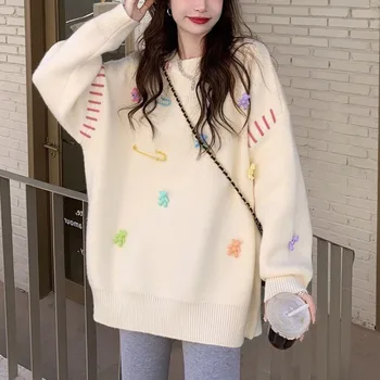 Корейски Кавайный пуловер, дамски Есен-зима свободни блузи в стил Харадзюку, пуловер, Ежедневни модни възли качулки, Пролетно новост, дрехи Y2k, Kpop