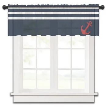 Котва в тъмно-синята ивица, лесен малък прозорец завеса, престилката, прозрачен къс завеса, начало декор за спалня, вуалевые завеси