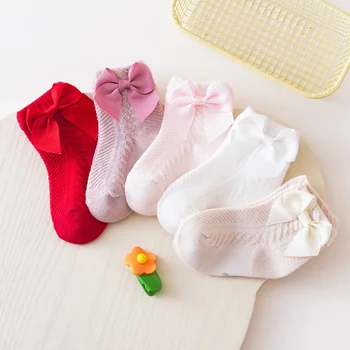 Летни Детски Чорапи С Лъкове, Дишащи Къси Чорапи За Новородени Момичета, Выдалбливают Бебета, Сладки Памучни Чорапи Принцеса