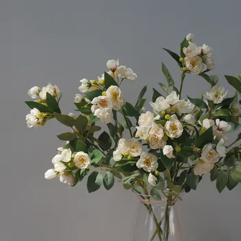 Луксозна малка клонка чаена роза, копринени, изкуствени цветя за дома на масата, есен декорация на търговски център, сватбен реквизит за фотосесия