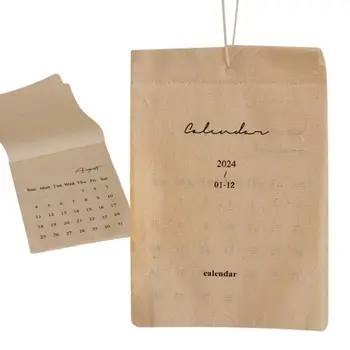 Месечен календар Текстилен стенен календар в 2024 година Текстилен планер Стенен календар за 12 месеца, офис календар за кухни, спални