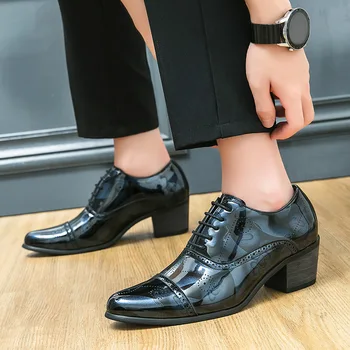 Мъжки бизнес обувки от естествена кожа на висок ток за Мъже oxfords Официалната обувки с остър пръсти Мъжки луксозни кожени обувки за сватбени партита