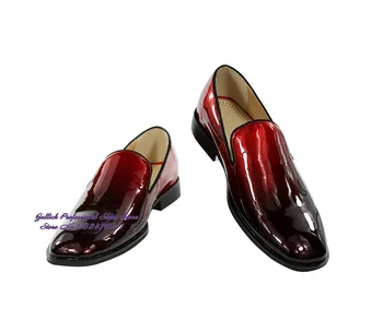 Мъжки модел обувки от лачена кожа Червено / черен цвят Gradient Без шнур, Официални Вечерни Обувки, Мъжки Бизнес костюми, Обувки, Лоферы
