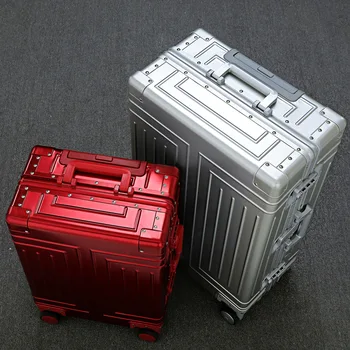 Най-ГОРНИЯ цельноалюминиевый висококачествени пътнически багаж с повдигащата щанга 20/24/26/28 ръчен багаж куфар Мъжки метален куфар в количката женски калъф