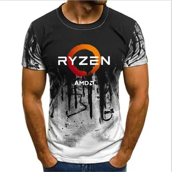 Наклон, хит на продажбите, забавна памучен тениска с процесор PC CP AMD RYZEN за мъже, тениски, мъжки камуфлаж