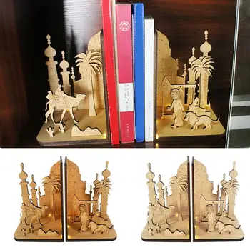 Направи си сам Дървен 3D Арабски Етнически пейзаж Книжен Ъгъл Полк Миниатюрни определя bookshelf Декор за форзацев ръчно изработени Подаръци
