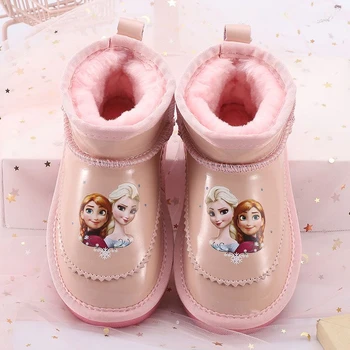 Нова сладка принцеса Дисни за момичета, замразени Елза Анна, зимните обувки от изкуствена кожа, водоустойчив обувки, нескользящая обувки, размер b 23-35