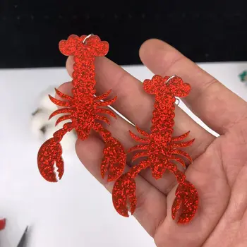 Нови интересни акрилни обици от червен омар с уникални и оригинални с акрилни орнаменти от морски дарове, подходящи за подаръци за жени
