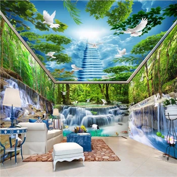 обичай водопад, вода, горски госпожица, на фона на цялата къща, тапети за стените, потребителски 3D-стенописи, тапети за хола