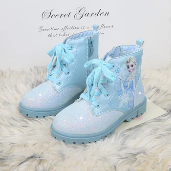 Обувки за момичета 2023, Зимни Нови къси ботуши, с кадифени обувки Martin, Детска студентски обувки замразени принцеса Елза