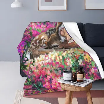 Одеяло с ярки цветове от млад елен, Фланелевое Мултифункционален ультрамягкое одеяло с принтом за дома, юрган за спалня