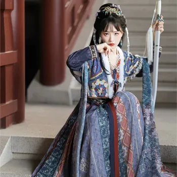 Оригинално женствена рокля Hanfu, модифицирано, с висока облегалка, утолщенное до половината в рамото, с кръгло деколте, пола с дължина до кръста, Ежедневна рокля Hanfu