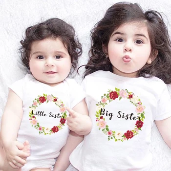 По-голяма сестра, по-Малка сестра, близнаци, детска тениска, летни блузи с къс ръкав и букви, тениска с изображение за момичета, тениска за близнаци, подходяща за облекло Тениска, тениска