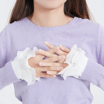 Подвижни Бели маншети на Въздушната ръкав Памук, подплата на китката с навити ръбове Дантелени белезници са Универсални за пластове в комбинация с ризи Пуловери