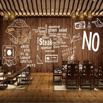 Потребителски тапети 3D стенопис текст върху дървена дъска пържола барбекю гореща пот ресторант фон декоративни тапети начало декор стенопис