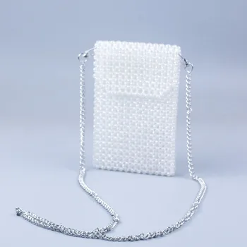 Проста Однотонная Чанта За Мобилен Телефон С Веригата, Нова Мода INS, Прозрачни Бродирани с Мъниста Чанта През Рамо Ръчен труд за Жените по Поръчка