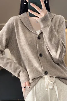 Пуловер-жилетка от 100% мериносова вълна, официален есенно-зимния марка Трафика на 2023, Нов дамски яка с ревери, однотонное горно палто