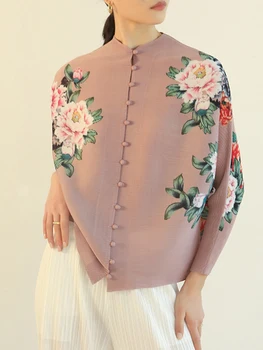 Ризи с флорални принтом ALSEY Miyake дамски реколта однобортная свободна тънка градинска дрехи, дамски топ с елегантни дрехи