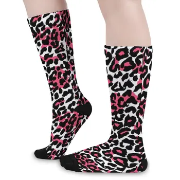Розови Леопардовые Чорапи Дамски Чорапи с принтом от кожата на животните Висококачествени Корейски Чорапи за Колоездене Антибактериални Графични Чорапи В подарък