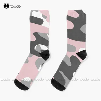 Розово и сиво камуфляжный модел - Персонализирани Чорапи с розови камуфляжным модел Чорапи с дигитален печат 360 °, Чорапи за уличен скейтборд, 1 чифт