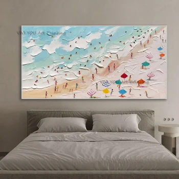Ръчно рисувана картина за гмуркане, плаж, Гъста пейзаж, картина с маслени бои върху платно, Стенни художествена картина за домашен интериор дневна
