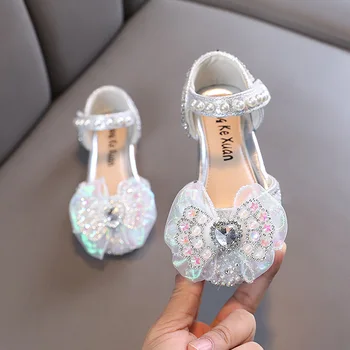 Сандали за момичета; Нова лятна мода; Обувки за момиченце, с хубав нос; Детски обувки на принцесата; Сватбени сандали с кристали;