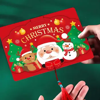Сгъваема Коледна картичка с Изискани детайли Коледна Картичка с Позлатени Релефни Празнични Коледни Картички Творчески Дядо за децата
