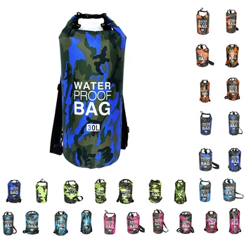Сгъваема чанта за плуване, мултифункционален водоустойчив гермомешок, чанта за съхранение, извънбордови едно рамо, син камуфлаж 11,5x28 см