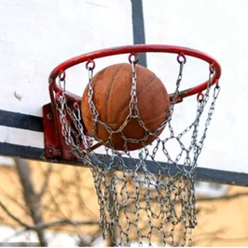 Спортна баскетболно окото с желязна верига, 12 линии, стандартна мрежа за подмяна на баскетболни порта, сребриста