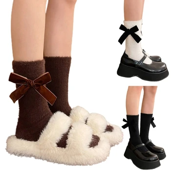 Стилни дамски чорапи с лък, чорапи със средна дължина, за момичета, Коледен подарък P8DB