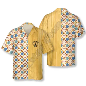 Татко за боулинг с топки и девет кеглями, хавайски ризи за боулинг, Нови модни тениски с 3D-принтом, Летни плажни ежедневни ризи с къс ръкав