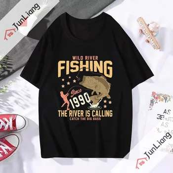 Тениска Fishing Makes Me Happy Тениска River Fishing The River Is Calling Хвани Голям костур 1990-Популярните Тениски