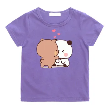 Тениска с изображение на Мечка Панда Bubu и Дуду, Манга, Модни Тениски с Аниме, Меки Тениски от 100% Памук С къси ръкави За момчета/момичета