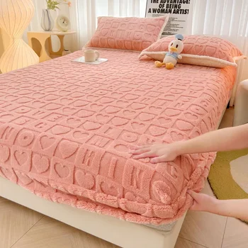 Топла зимна Плюшен чаршаф с еластичен защитен калъф за матрак, чаршаф от пухкав коралов руно, Едно Двойно легло King Size