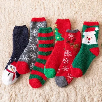 Трансгранични Коледни Чорапи от коралов кадифе, Женски Есенно-зимни Чорапи за сън с хубав анимационни модел