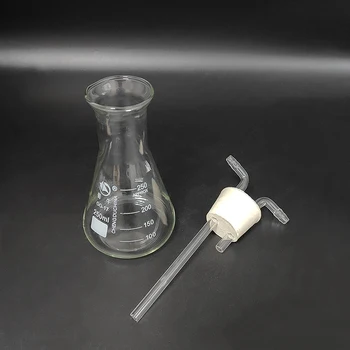 Устройство за измиване на газови бутилки Drechsel, богат на функции газова конична колба, Широк улей с клещи, катетър с гумена тапа с двоен отвор