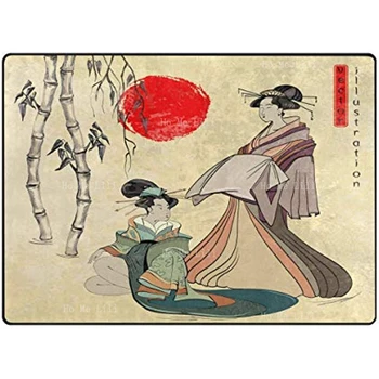 Фигура скелета, азиатски червен, японски момиче-гейша, бамбуков килим, килими за хол, спалня