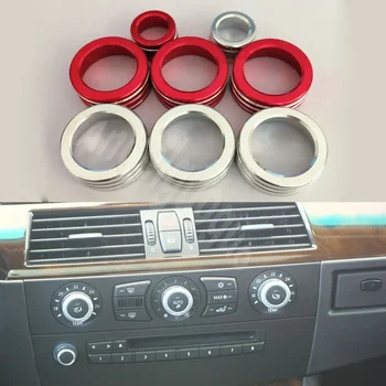 Централната конзола на автомобила дръжка за регулиране на силата на звука на климатика бутон пръстен рамка на капака стикер за BMW 5 серия E60