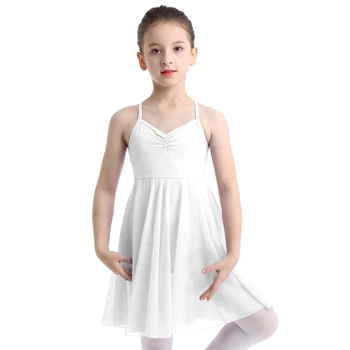 Шифоновое балетное гимнастически трика, без ръкави, с V-образно деколте за момичета, Балетное танцово рокля-пакет за момичета, модерен лирически танцов костюм